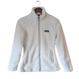 Women's Patagonia Los Gatos White Fuzzy Fleece Bomber Full Zip Up Jacket Sz XS